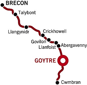 Brecon and return from Goytre through the Brecon Beacons